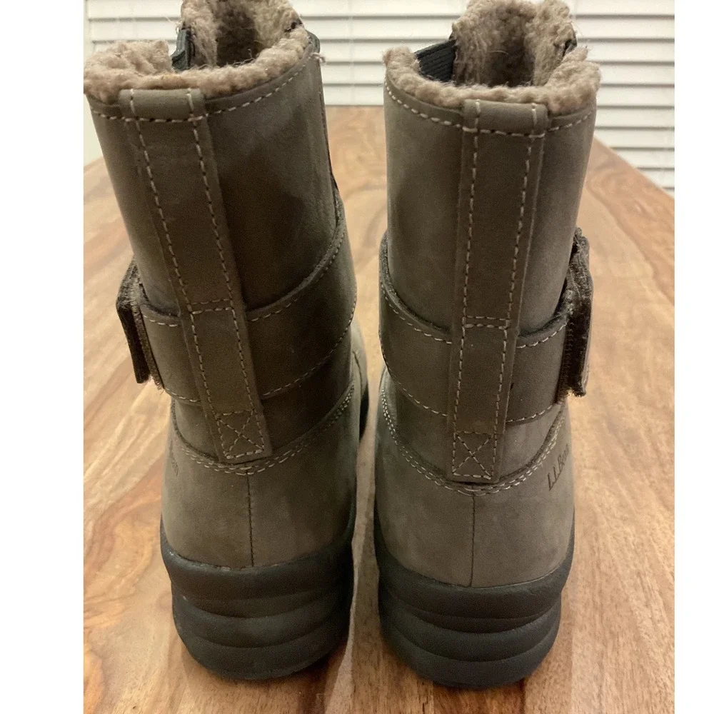 LL Bean TEK2.5 Waterproof Ankle Boots Womens 8 Medium Olive Green Faux Fur